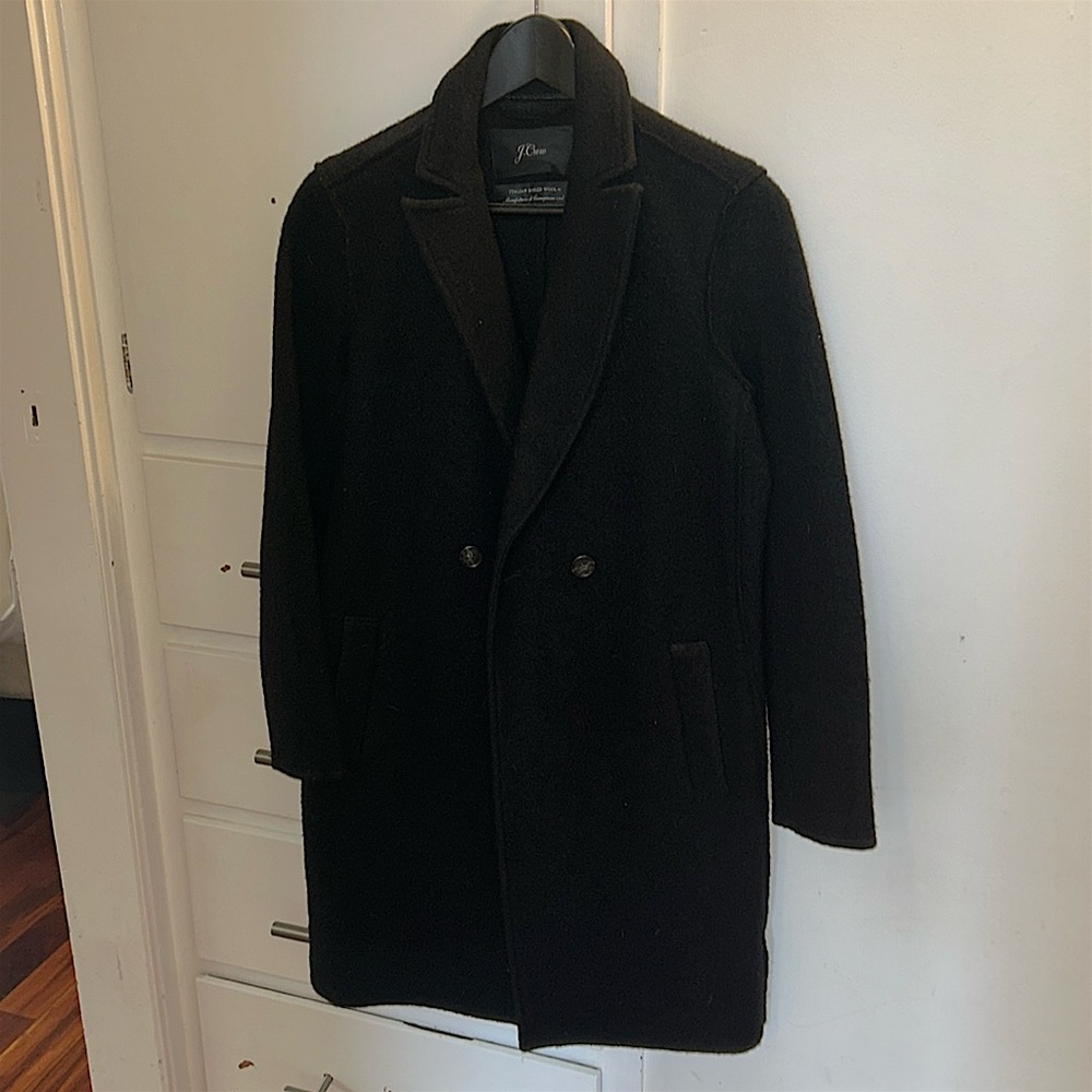 J. Crew Women's Daphne Black Italian Wool Topcoat. 0 - Picture 2 of 3